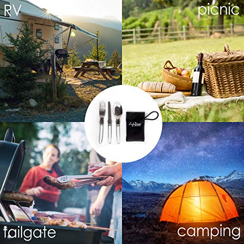 Portable Camping Utensil Set - 3-Piece Stainless Steel Cutlery with Pouch