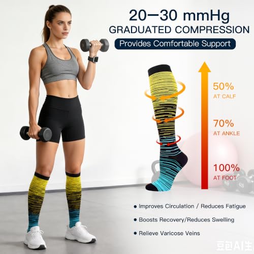 Compression Socks for Women & Men - 20-30mmHg Knee High - Large-X-Large Multicoloured