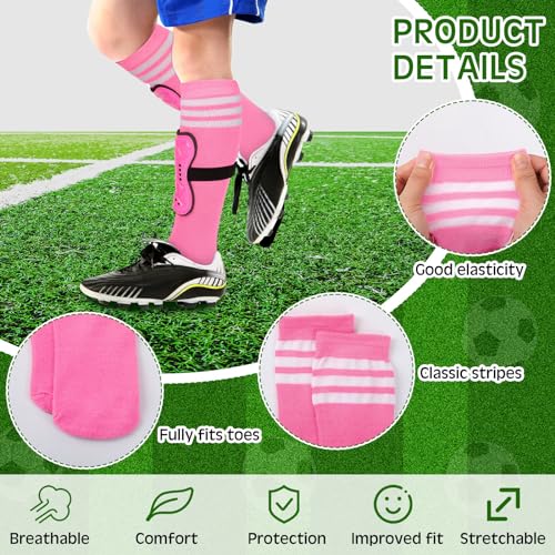 Kids Soccer Shin Guards & Socks Set Pink Small - Youth Soccer Protective Gear