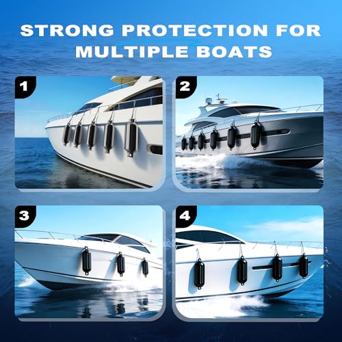 SOTISI 4-Pack Inflatable Boat Fenders 4.5–8.5 in Ribbed, Twin-Eye with 4 Ropes & Pump