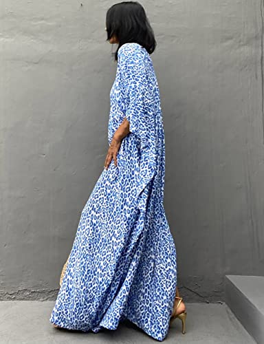 Bsubseach Leopard Blue Kaftan Beach Cover-Up Dress, One Size