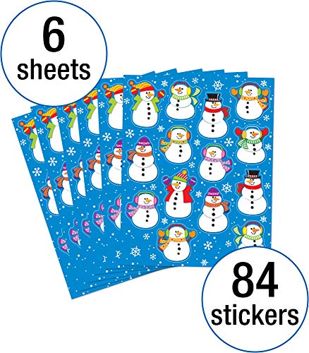Snowman Stickers - 6 Sheets of Colorful Winter Stickers (84 pc)
