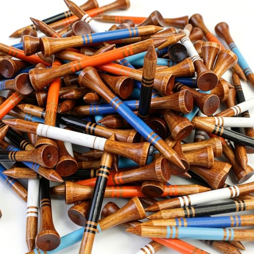 MYKUJA Wooden Golf Tees 2-3/4 Inch Pack of 100 - Durable Multicolor Practice Tees for Men & Dad