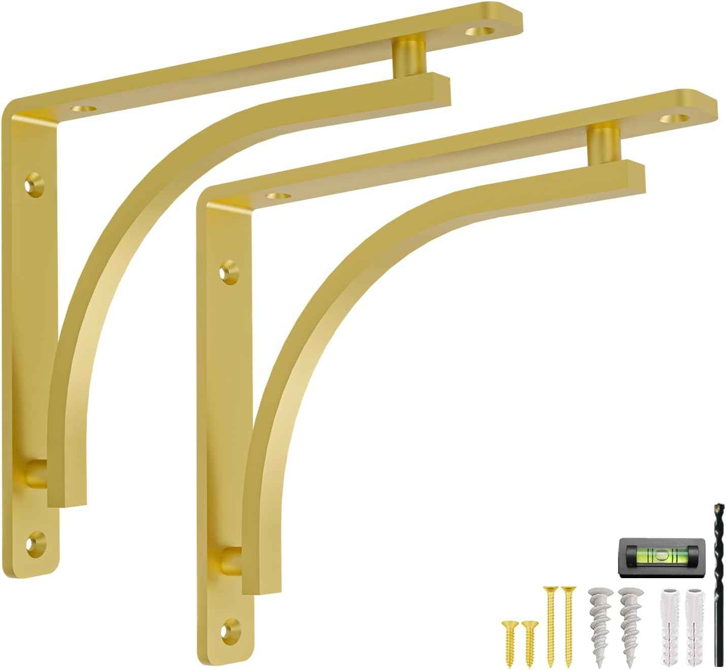 Heavy Duty 8-Inch Black Shelf Brackets - Wall Mounted L Bracket Set of 4 with Hardware