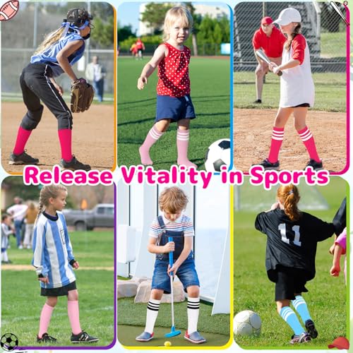 Kids Knee High Athletic Socks for Soccer, Baseball & Softball - Pure Rose, 3-6Y