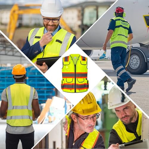 HYCOPROT Reflective Safety Vest Class 2 High Visibility Heavy Duty Construction Vest with Padded Neck,Meet ANSI/ISEA Standard