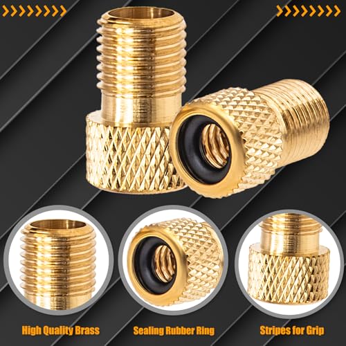 Brass Presta to Schrader Valve Adapter Set with Tire Caps - 2 Pack
