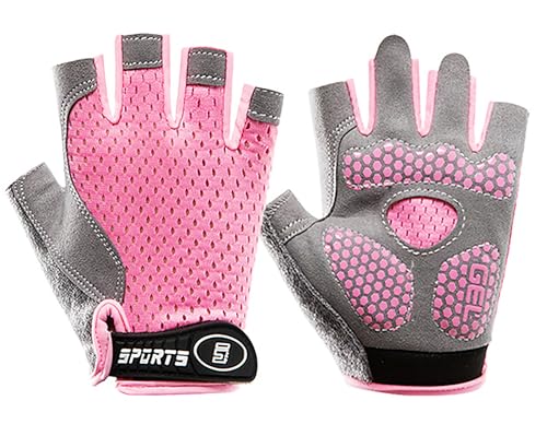 Kids Half-Finger Cycling Gloves - Breathable Anti-Slip Bike Gloves - Pink / M