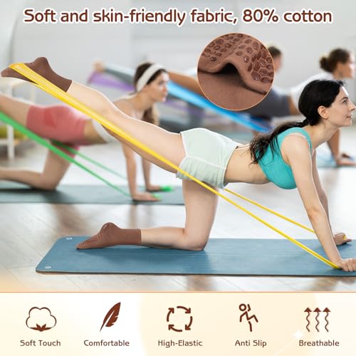 Non-Slip Pilates Grip Socks for Women - 6 Pair Crew Sock Set