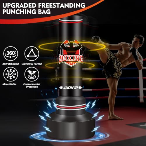 JUOIFIP 70 inch Free Standing Punching Bag for Adults Teens Red & Black – Includes Inflatable Bag (Pump/Gloves Not Included)
