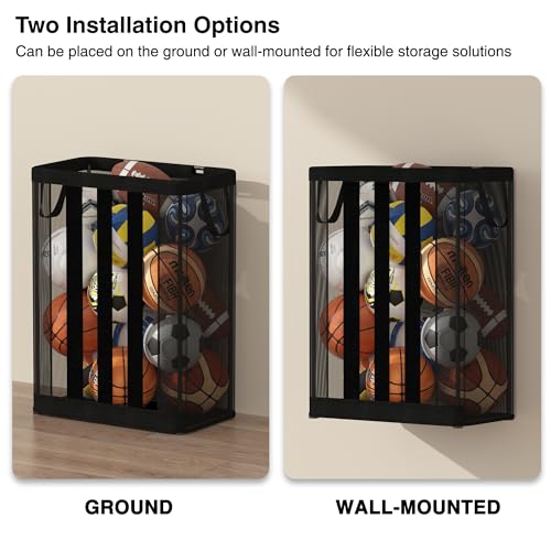 Ball Storage Basket - Wall-Mounted or Freestanding Organizer for 15 Balls