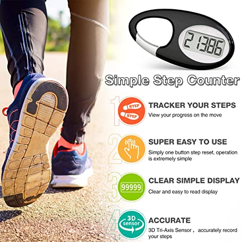 Synwoo Black 3D Step Counter Pedometer with Lanyard - Accurate Steps Tracker for Men Women Teens Adults Seniors