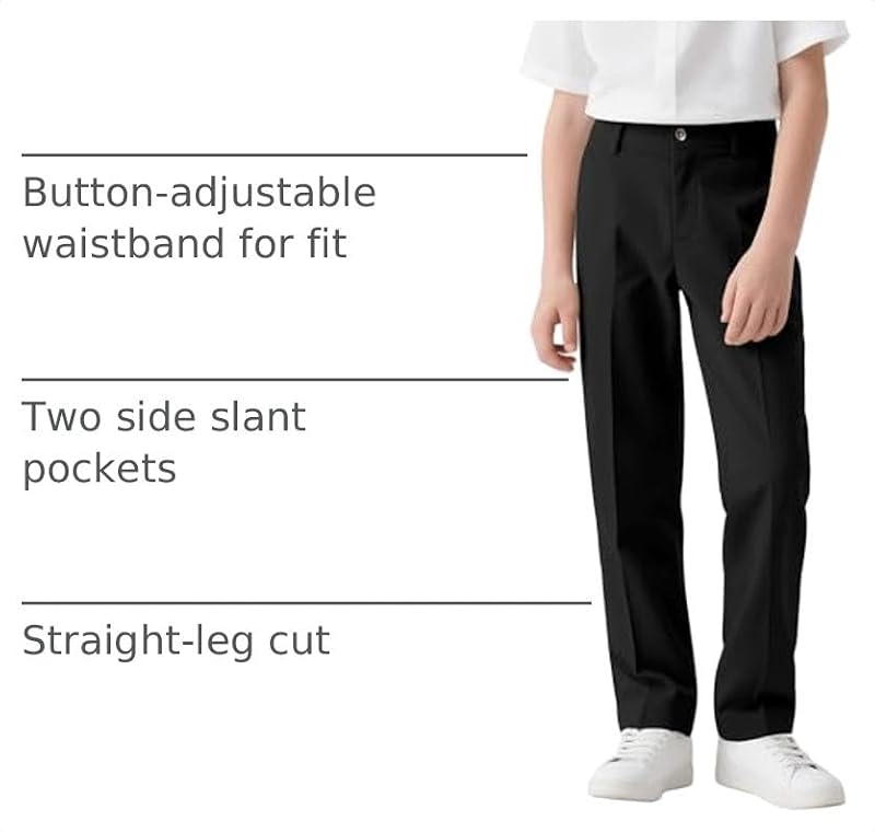 NUMYEAN Boys School Uniform Chino Pants 11-12 Years Black