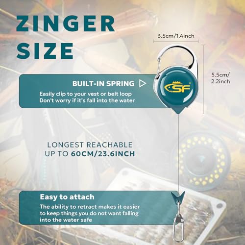 Fly Fishing Zinger Retractor - 3PCS Peacock Blue