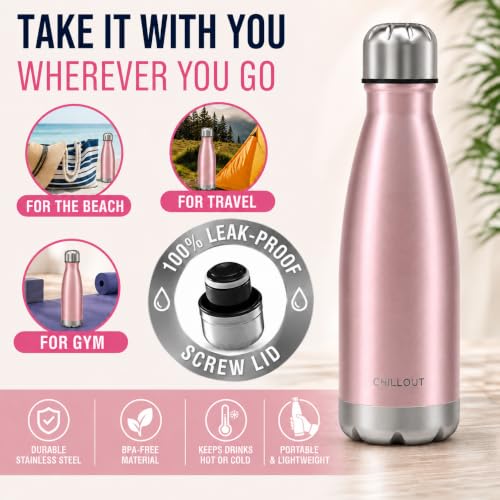 Insulated Stainless Steel Water Bottle - 12oz Rose Gold