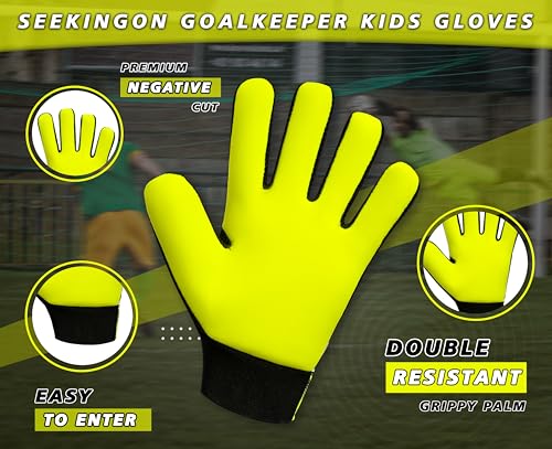 Youth Soccer Goalie Gloves - Size 6 with Double Wrist Protection - Yellow/Black