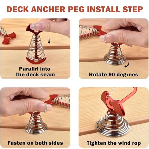 5 Pack Fishbone Deck Anchor Pegs with Spring Buckles - Red