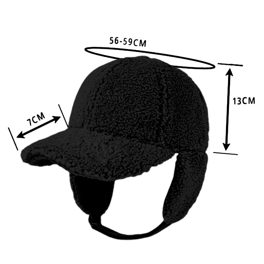 Sherpa Fleece Baseball Cap with Earflaps, Warm Fuzzy Winter Hat Adjustable for Men and Women Outdoor Travel (US, Alpha, One Size, Black)