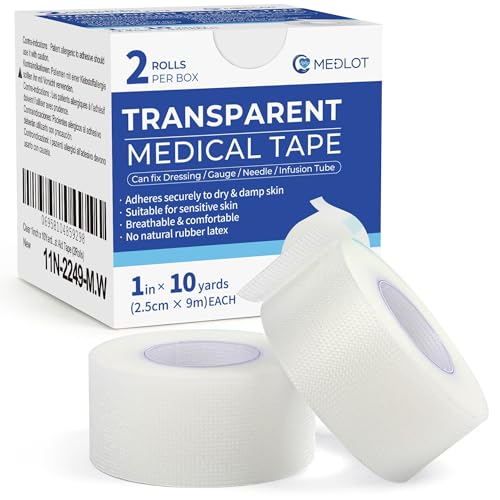 Clear Medical Tape 1" x 10 Yards - 2 Rolls Waterproof Surgical Tape