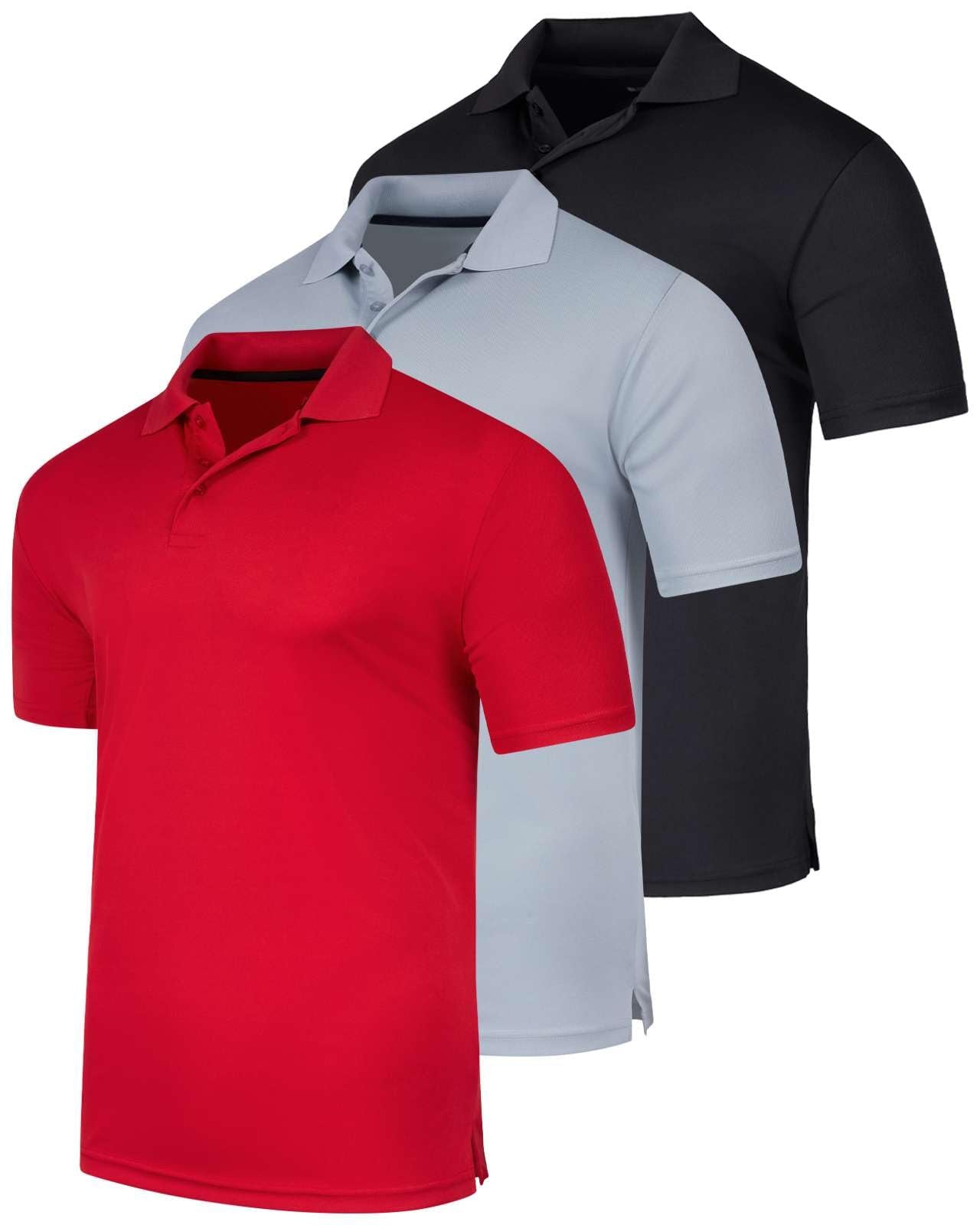 Real Essentials 3 Pack: Men's Short Sleeve Golf Polo Casual Workout Sports Moisture Wicking Collared Shirt, Set F, XX-Large