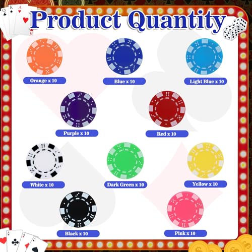 Coopay 100 Pcs Multicolor Plastic Poker Chips Set for Texas Hold'em & Blackjack