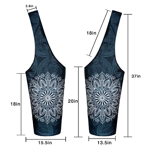 Yoga Mat Bag - Long Tote with Pockets for Mats - Mandala Black
