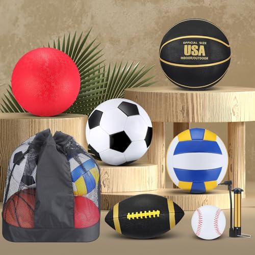 Libima 6 Pcs Sport Ball Set – Mixed Official Sizes for Teen & Adults, Includes Pump & Bag