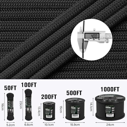 750 lb Paracord Rope - 1000ft, 500ft, 200ft, 100ft Heavy Duty Utility Cord