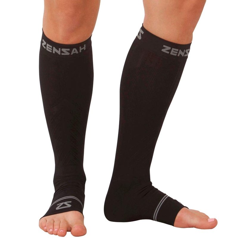 Zensah Ankle/Calf Compression Sleeves- Toeless Socks for Circulation, Swelling for Men and Women (M, Black)
