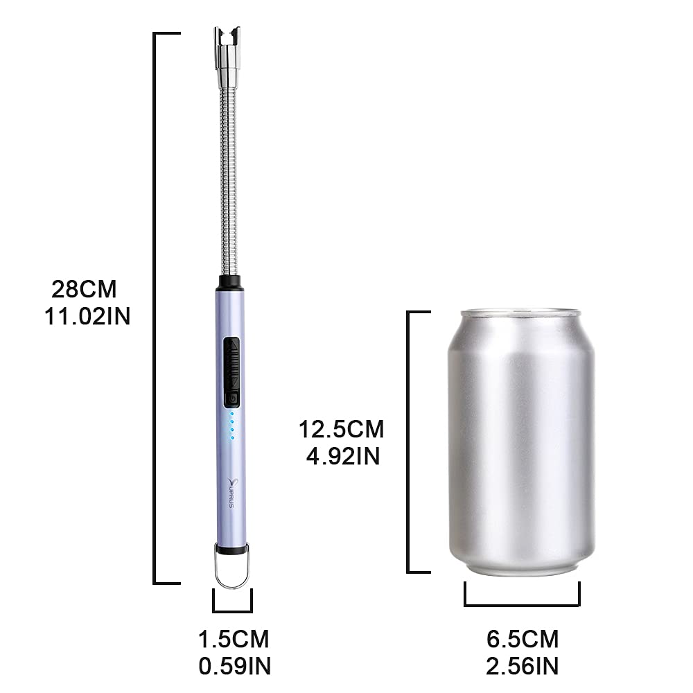 SUPRUS Electric Candle Lighter USB Type C Rechargeable Lighter Steel Shell & Hanging Hook with 360° Flexible Neck(Blue)