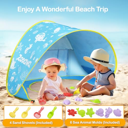 Zooawa Baby Beach Tent with Pool - Patterned Blue Sun Shade for Infants