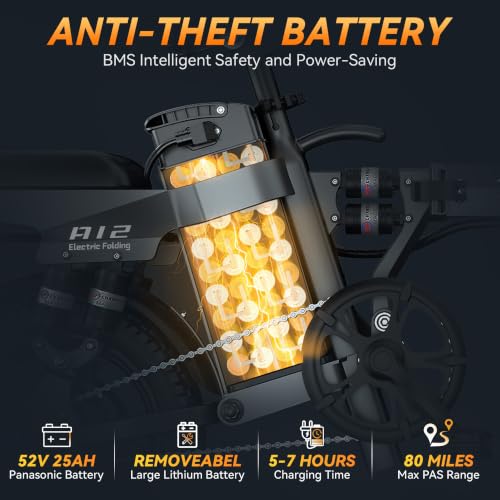 Foldable Electric Bike with 2000W Motor, 52V 25Ah Battery
