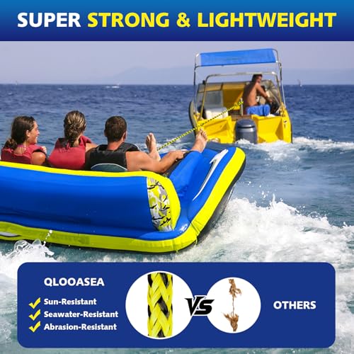60FT Heavy Duty Boat Tow Rope for Tubing - Yellow & Black, 3 Person
