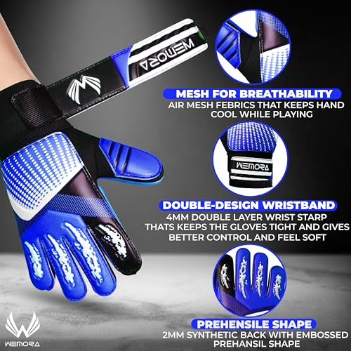 Soccer Goalie Gloves for Kids - 4MM Anti-Slip Grip