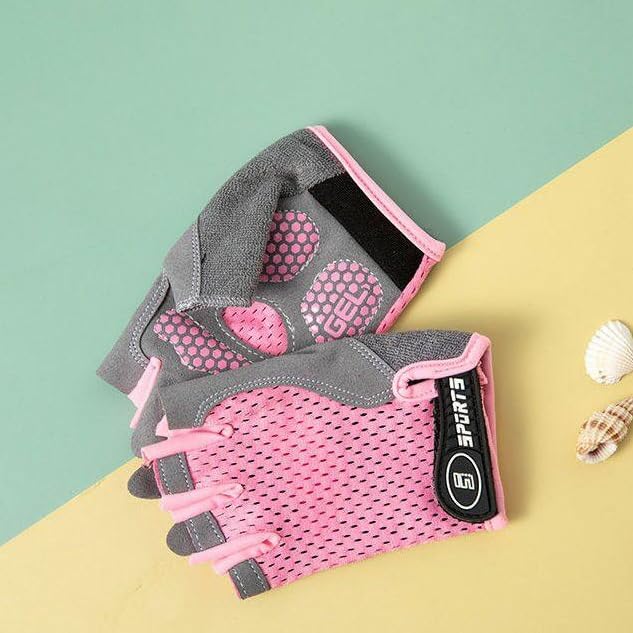 Kids Fingerless Cycling Gloves - Non-Slip for Ages 3-8 - Pink