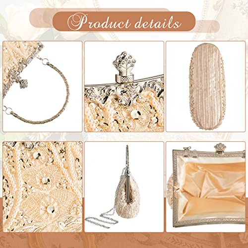 Amylove 1920s Beaded Clutch Evening Bag for Women - Beige Gold Wedding Party Purse