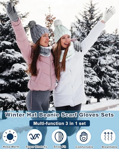 Suhine 18-Piece Winter Hat Scarf Gloves Set Women Warm Knit Beanie Touchscreen Gloves