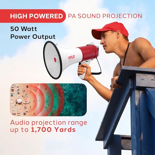 50W Megaphone Bullhorn with Siren & Record Function - 1760 Yard Range