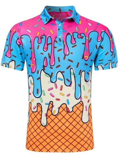 Uideazone Men's Funny Golf Polo Shirt Dry Fit Short Sleeve S-2XL Ice Cream Edition XXL