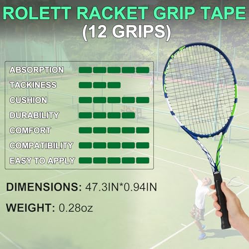 12 Pack Tennis Racket Overgrip Tape - Anti-Slip Absorbent PU Grip