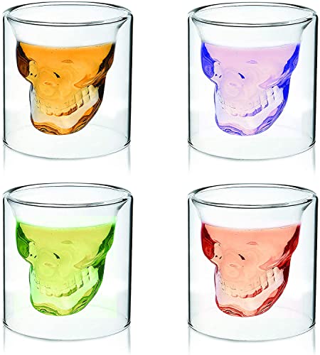Skull Shot Glass Set of 2 - Gothic Whiskey & Cocktail Glasses for Halloween and Parties