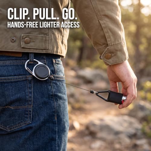 Retractable Lighter Clip Keychain - 2 Pcs Black Belt Leash
