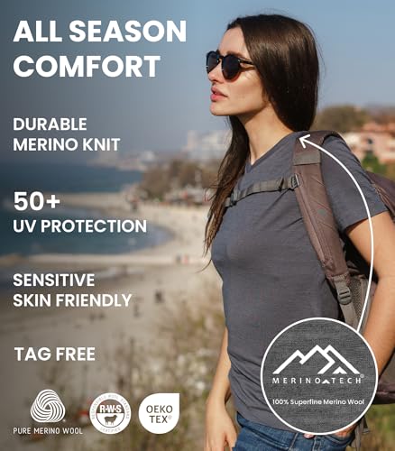 Lightweight Merino Wool Short Sleeve Shirt for Women - Moisture-Wicking, Odor-Resistant Base Layer Tee