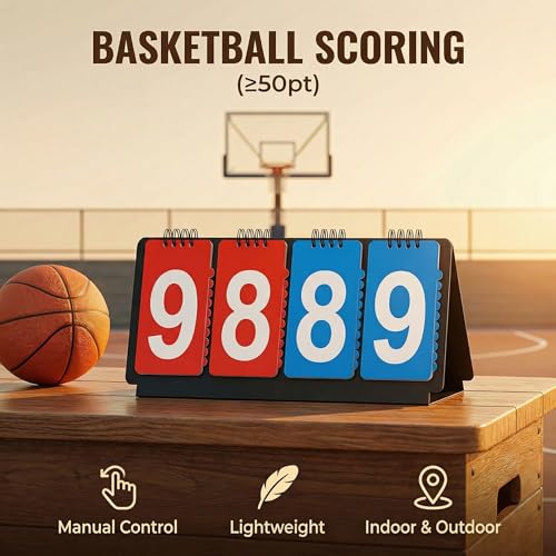 Portable Sports Scoreboard with Large Flip Numbers - White - Manual Score Keeper for Basketball Volleyball Baseball
