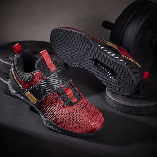 Weightlifting Shoes for Men & Women - 1.4 Inch Heel, Black/Red - Wide Fit