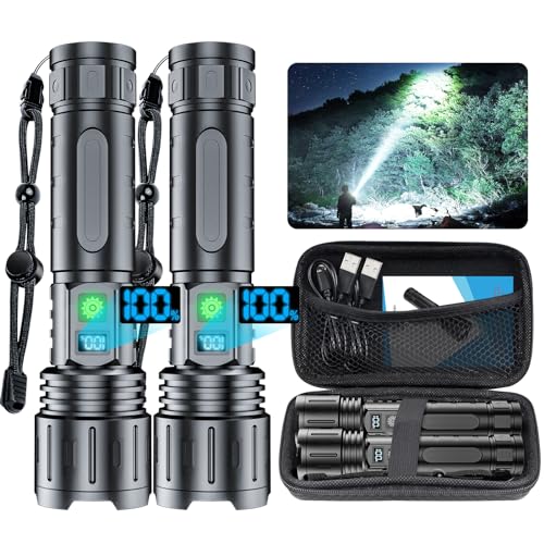 Hoxida Tactical Rechargeable Flashlight 2000 Lumen 5 Modes, 20h Runtime, Zoomable IPX5, USB C, 2pc