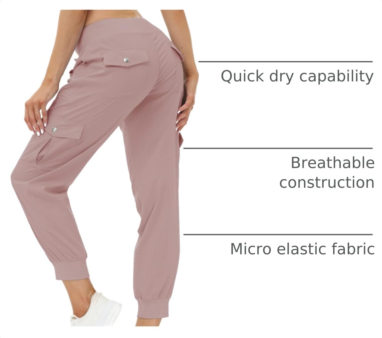 MoFiz Hiking Cargo Pants for Women with Pockets Lightweight Quick Dry Athletic Outdoor Summer Travel Casual Joggers Sweatpants Dusty Pink S