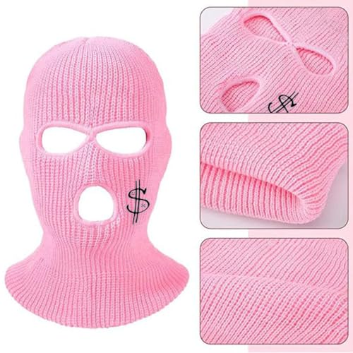 Warm Knit Balaclava Ski Mask - 3 Hole Full Face Mask, Pink