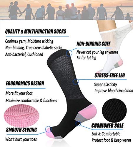 Diabetic Non-Binding Crew Socks for Swollen & Wide Feet - 3 Pack