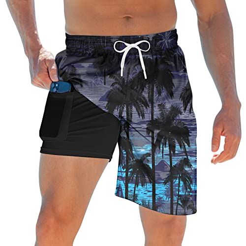 TUONROAD Men's 9 Inch Light Blue Swim Trunks 2-in-1 Quick Dry Board Shorts - 3X-Large